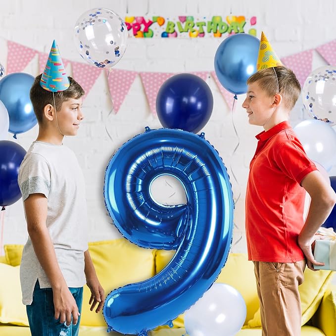 Navy Blue 9 Balloons, 40 Inch Dark Blue Foil Number 9 Balloon Set, XXL Self - Image 4