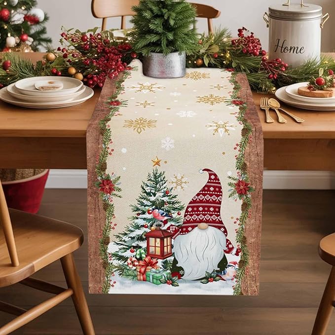 Christmas Gnomes Cotton Linen Table Runner - Image 5