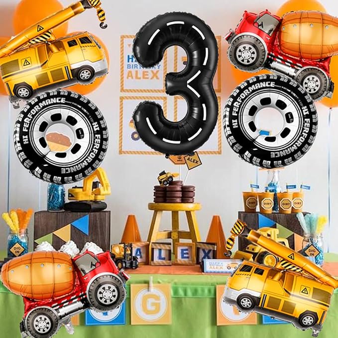 3rd Birthday Decorations for Boys Construction Balloons 40inch Number 3 - Image 5