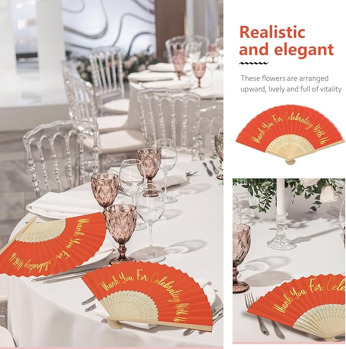 Jetec 50 Pcs Wedding Fans for Guests Bulk Silk Hand Fans Handheld Folded Thank - Image 5