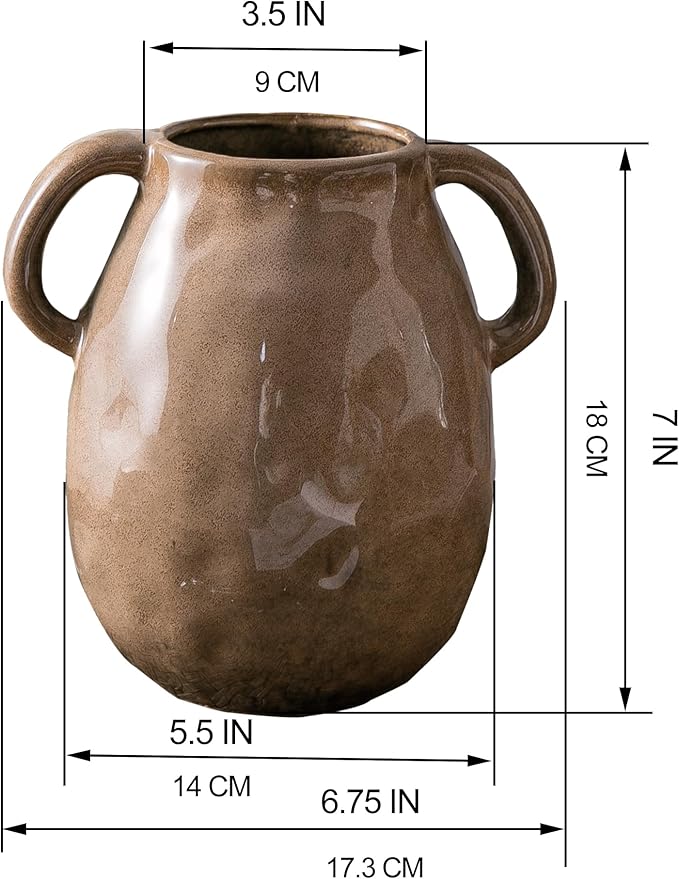 Brown Ceramic Vase with 2 Handles - Image 5