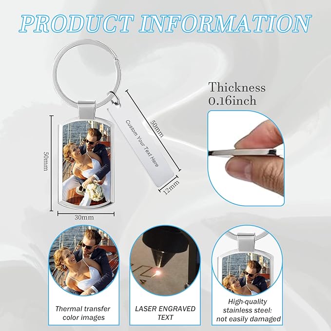Custom Keychain with Picture Double-sided Personalized Photo Text Keychain - Image 3