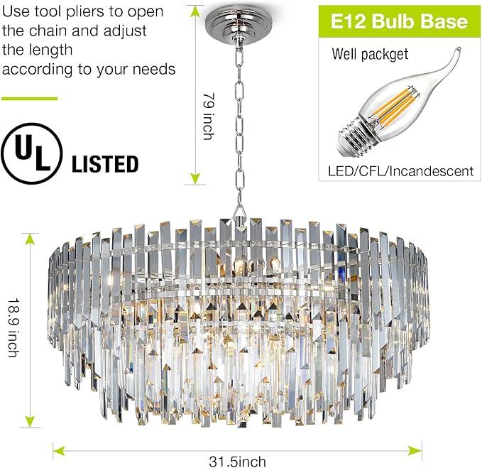 Crystal Chandelier Lighting 31'' - Image 4