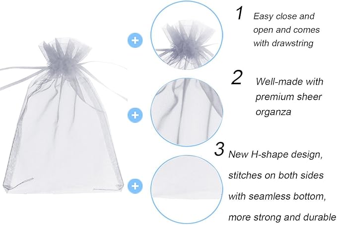 Wudygirl 100pcs Sheer Grey Organza Bags 5 x 7 Inch - Image 2