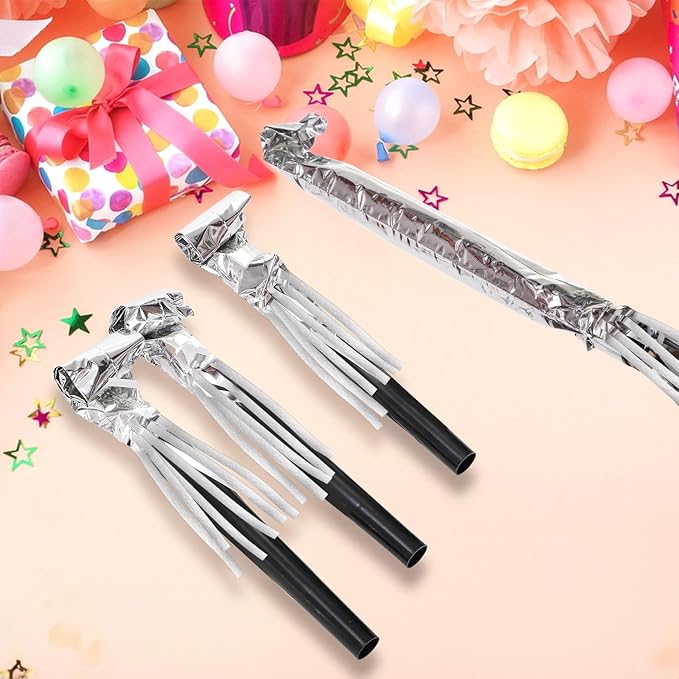 60 Packs Silver Noise Makers, Metallic Fringed Party Blowers, Horns Musical - Image 5