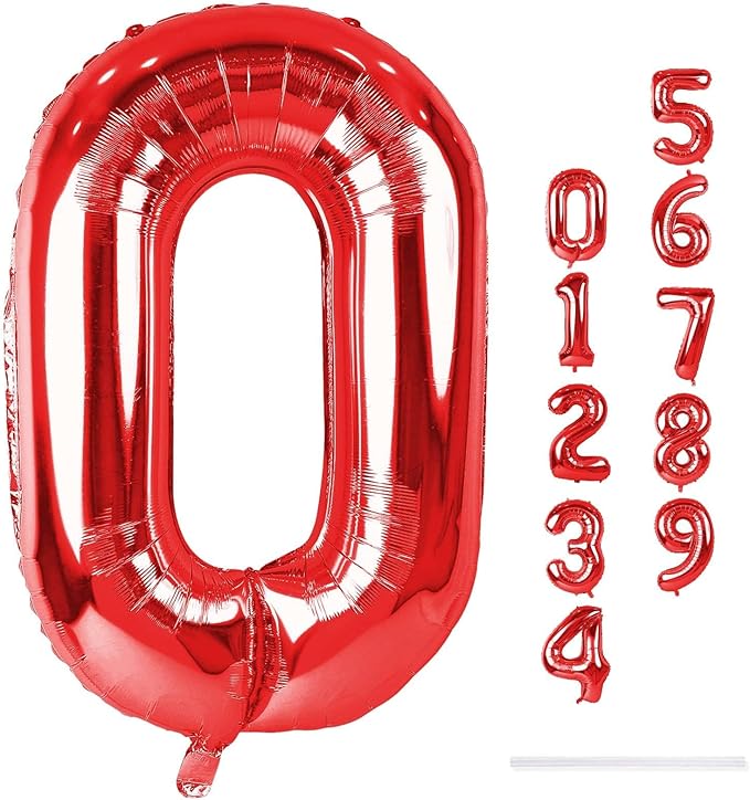 40" Red Number 0 Balloon for Girls, Large Self Inflating Helium Foil Number - Image 9
