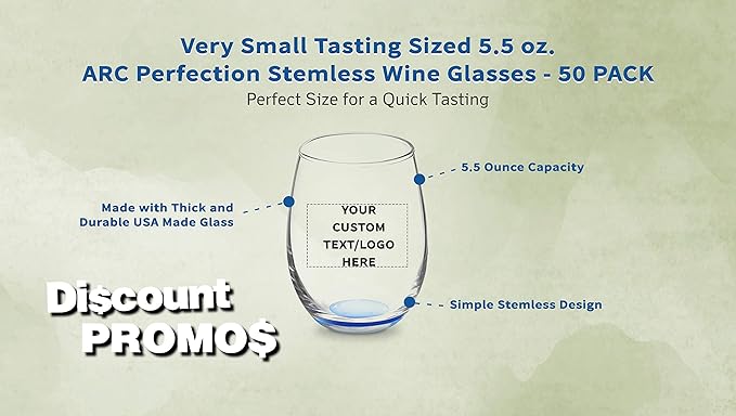 Custom Stemless Wine Glasses by ARC 5.5 oz. Set of 50, Personalized Bulk Pack - Image 3