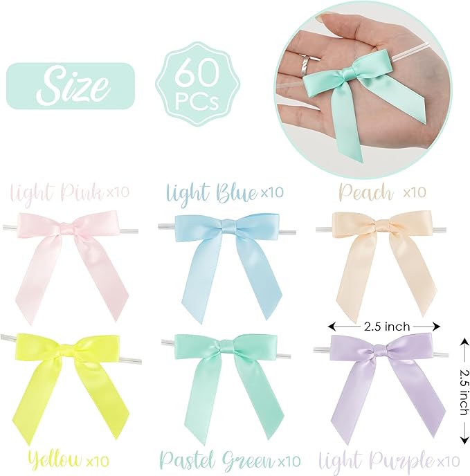 AIMUDI Pastel Bows 2.5" Satin Twist Tie Bows - Image 2