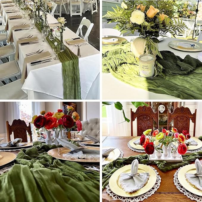 Olive Green Cheesecloth Table Runner -21*120Inch Long Boho Wedding Table Decor - Image 6