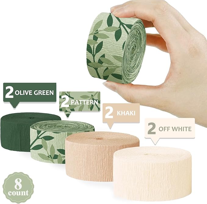 AOBKIAT Wedding Party Baby Shower Decorations, 8 Rolls Green Crepe Paper - Image 4