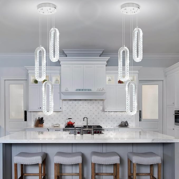 3-Light Modern Pendant Light for Kitchen Island Crystal Ring Chandelier Silver - Image 3