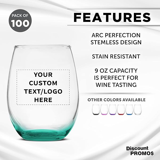Custom Stemless Wine Glass 9 oz. Set of 100, Personalized Bulk Pack - Image 2