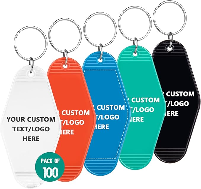 Custom Vintage Hotel Motel Keychains 100 Pack, Personalized Logo, Text Bulk by Paintechz