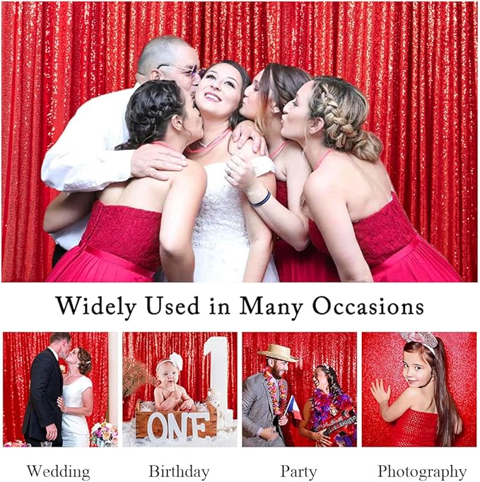 ShinyBeauty Sequin Backdrops 4 Pieces Red Sequin Curtains - Image 5