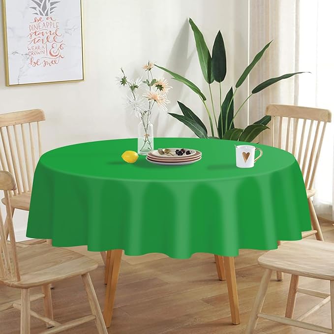 QIKSION Green Round Tablecloth 6 Pack, 84 Inch Plastic Table Cover Disposable - Image 2