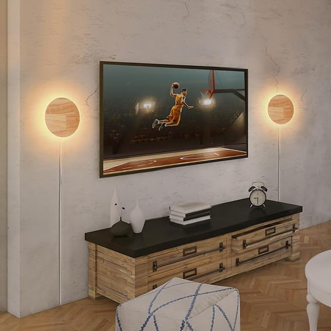 Modern Minimalist Plug in Wall Sconces, Plug-in Or Cordless 7.9'' Round Wood - Image 3