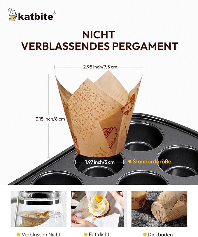Katbite Tulip Cupcake Liners 200PCS, Muffin Baking Cupcake Liners Holders - Image 2