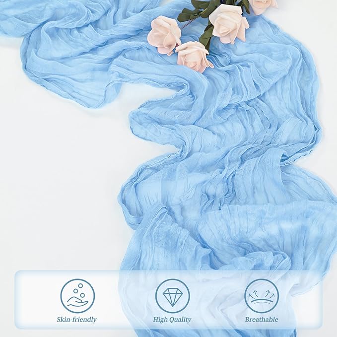 6 Pack Baby Blue Cheesecloth Table Runner 20 x 120 Inch Long Rustic Gauze - Image 5