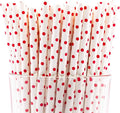 Pack of 150 Red Polka Dot Biodegradable 4-Ply Paper Drinking Straws by Stephanie+Imports