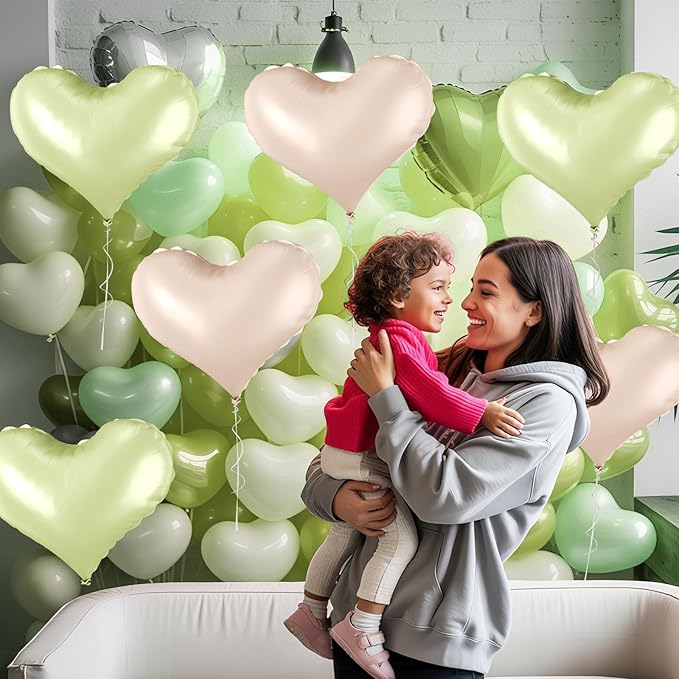 24 Inch Green and White Heart Balloons, Light Green Heart Shaped Foil Balloons - Image 9