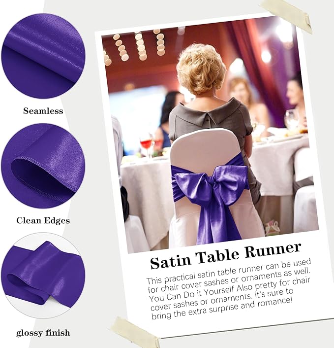 10 Pack Satin Table Runner 12 x 108 Inch Long Purple Silk Table Runner - Image 4