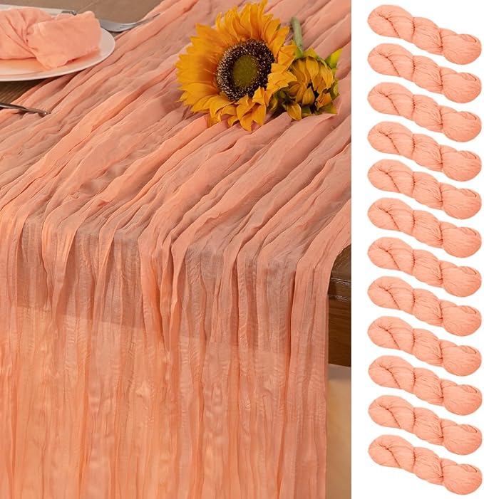 Peach Cheesecloth Table Runner 12 Pack Fall Table Runners Boho Gauze 120 Inches by DeZerlor