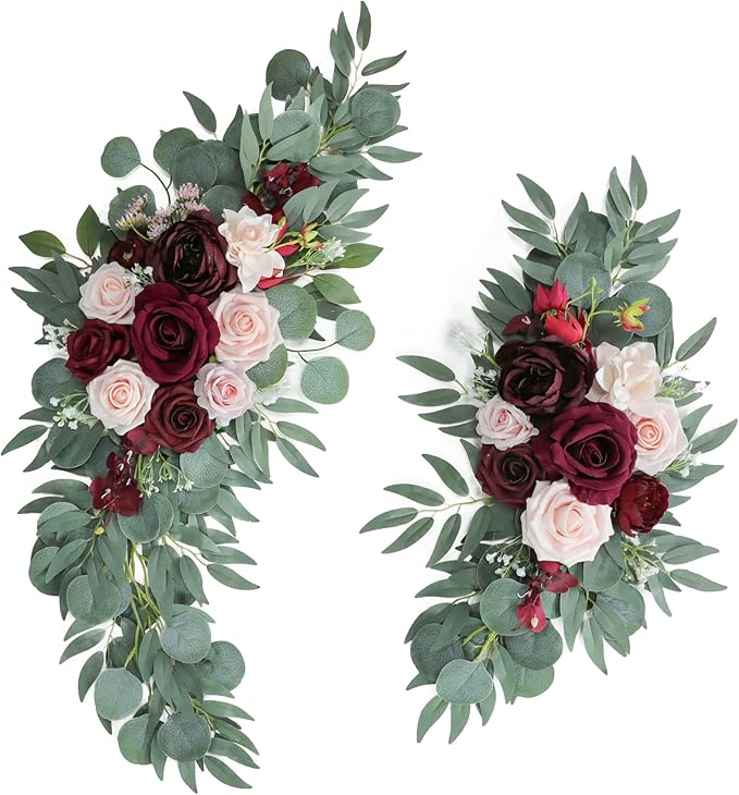 ponatia Wedding Arch Flowers, Artificial Burgundy Wedding Flowers by ponatia