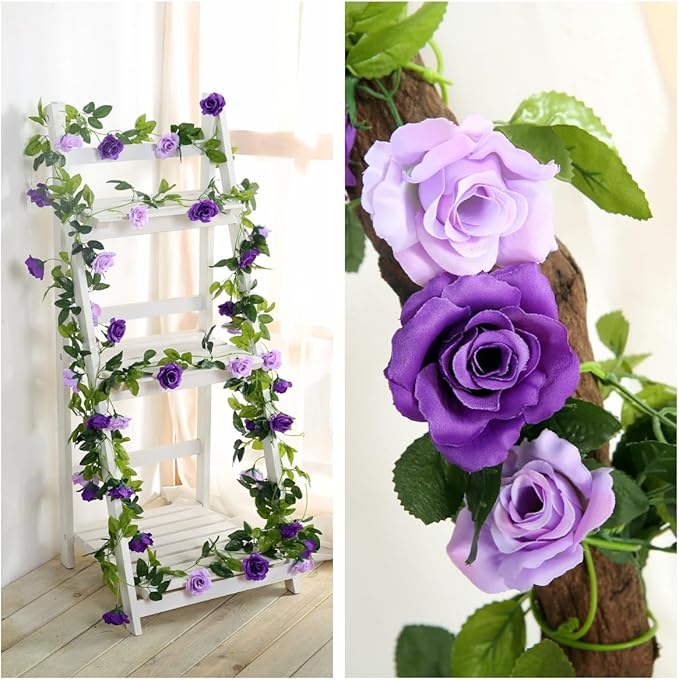 JUSTOYOU 2 Pack Fake Rose Garland, Artificial Roses Vines Flower Garland - Image 5