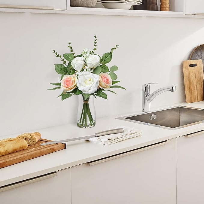 Hollyone Faux Flowers in Vase Artificial Silk Rose Flowers - Image 4