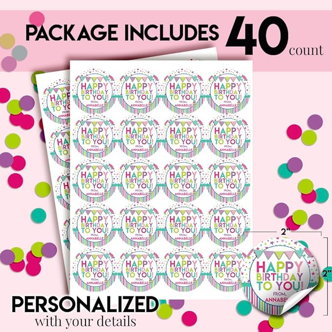 Custom & Personalized Happy Birthday to You Gift Tag Sticker Labels in Pastel - Image 5