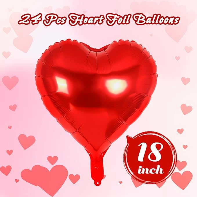 24 Pcs Red Heart Balloons, 18 inch Heart Shape Foil Balloons Love Balloon - Image 2