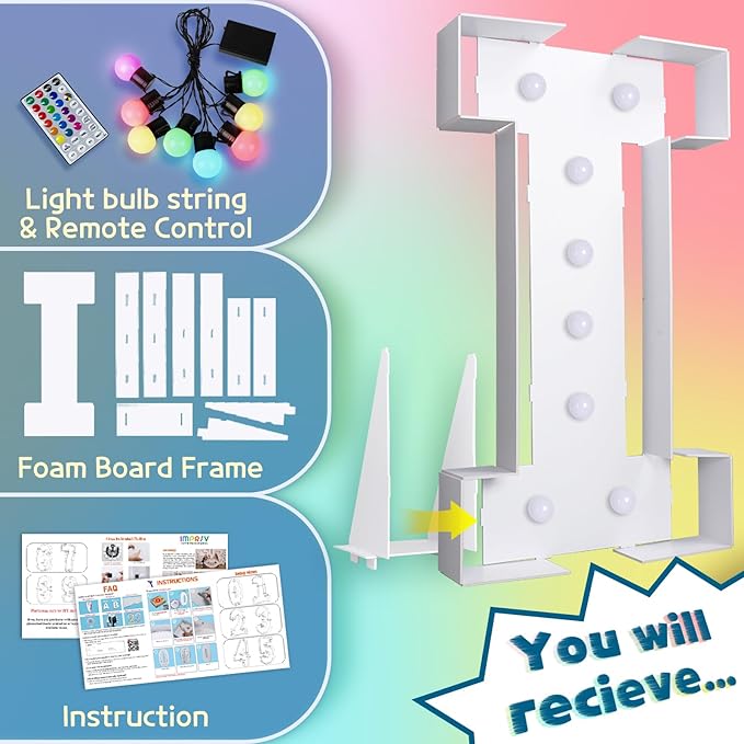 imprsv 3FT Colorful Marquee Light Up Letters I, 18 Colors Large Light up - Image 5