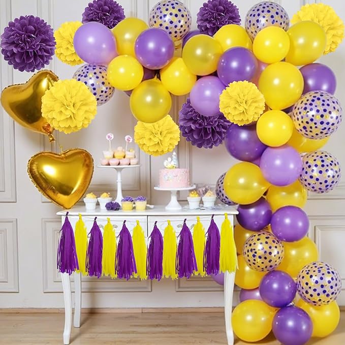 GAKA Purple and Yellow Tissue Paper Tassel, Paper Tassel Garland Banner - Image 4
