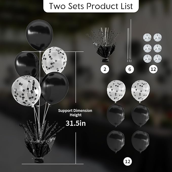 2 Set Black Balloon Table Centerpieces - Image 3