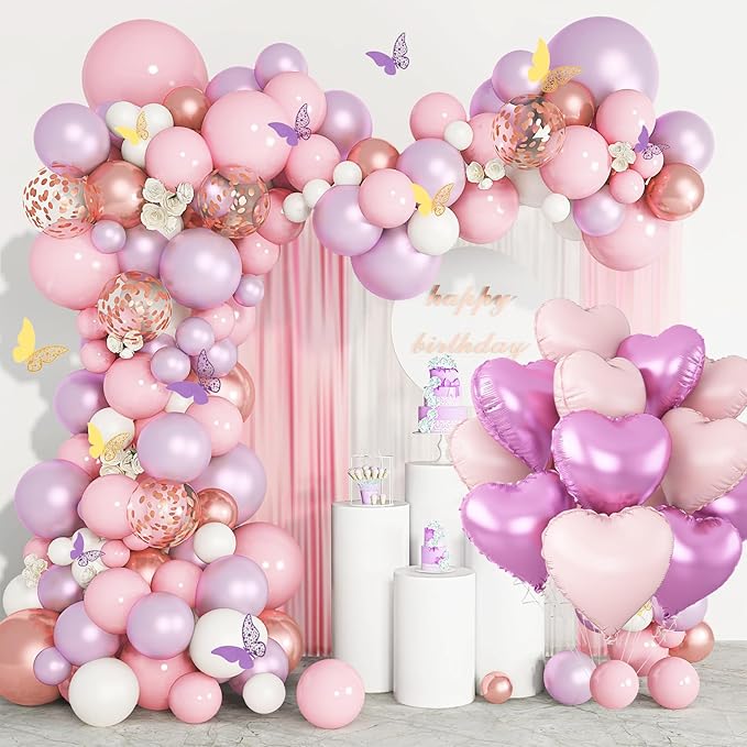 Pink Purple Heart Balloons - Image 5