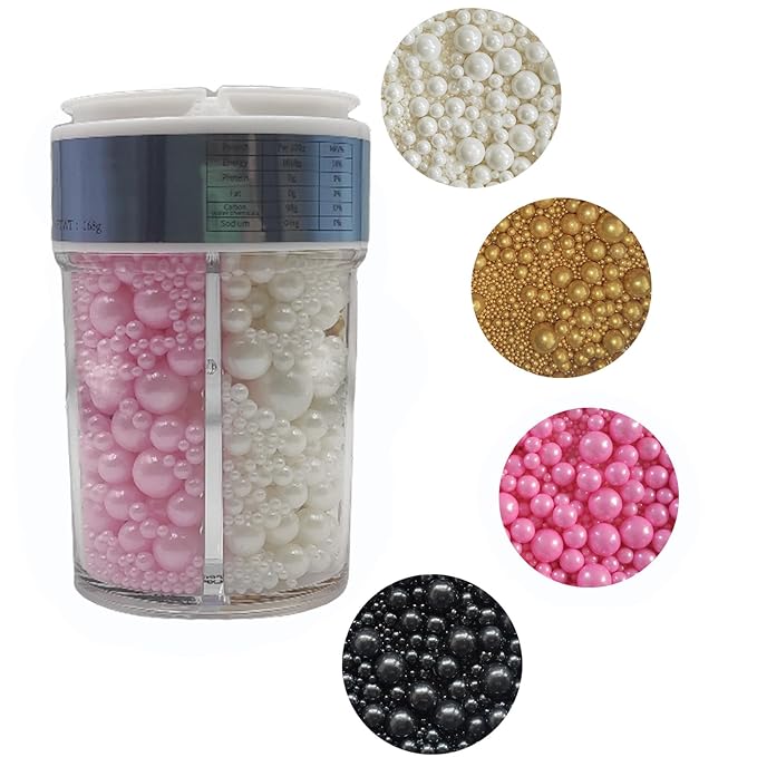 Edible 4 in1 Pearls Sugar Sprinkles 6 oz, Mix size Candy Pearl by Clonynix