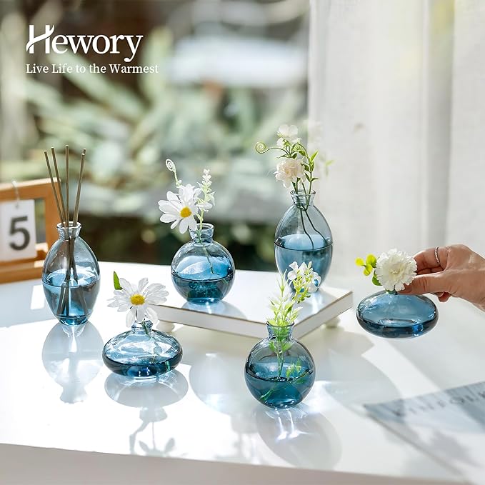 Hewory Glass Bud Vases for Centerpieces: Set of 12 Cute Blue Small Vases - Image 4
