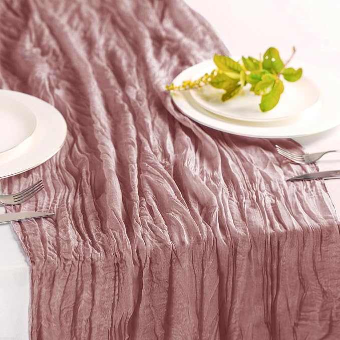 Hahuho Dusty Pink Cheesecloth Table Runner 10ft, Gauze Boho Rustic Table Runners - Image 4