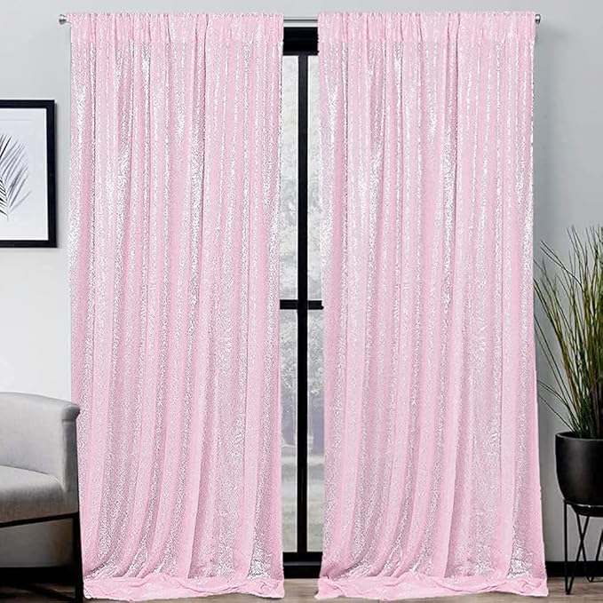 Pink Sequin Backdrop Curtains 1 Panel 10FTx10FT Glitter Pink Photo Backdrop - Image 9