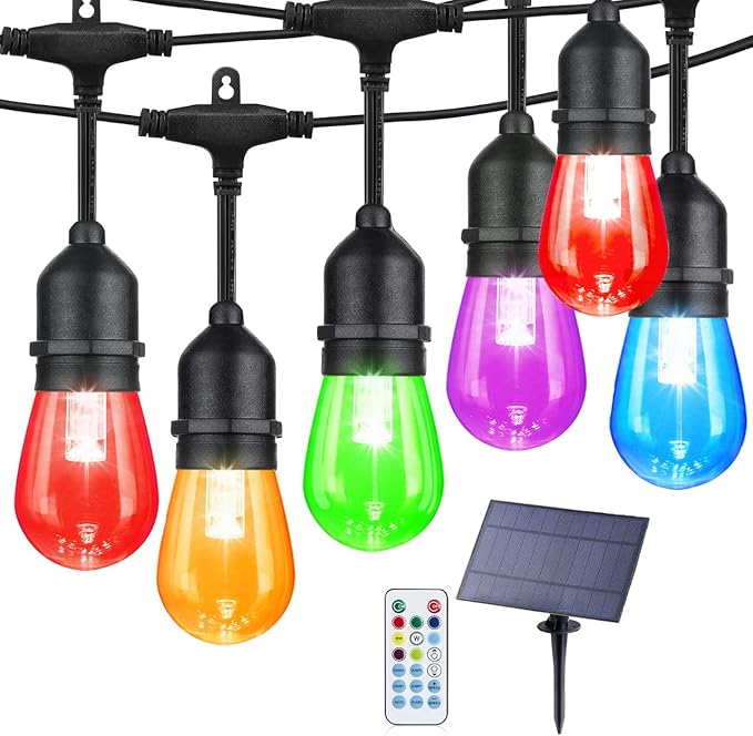 96FT Solar Outdoor String Lights, 30 Shatterproof Edison LED Bulbs, Dimmable by IPStank