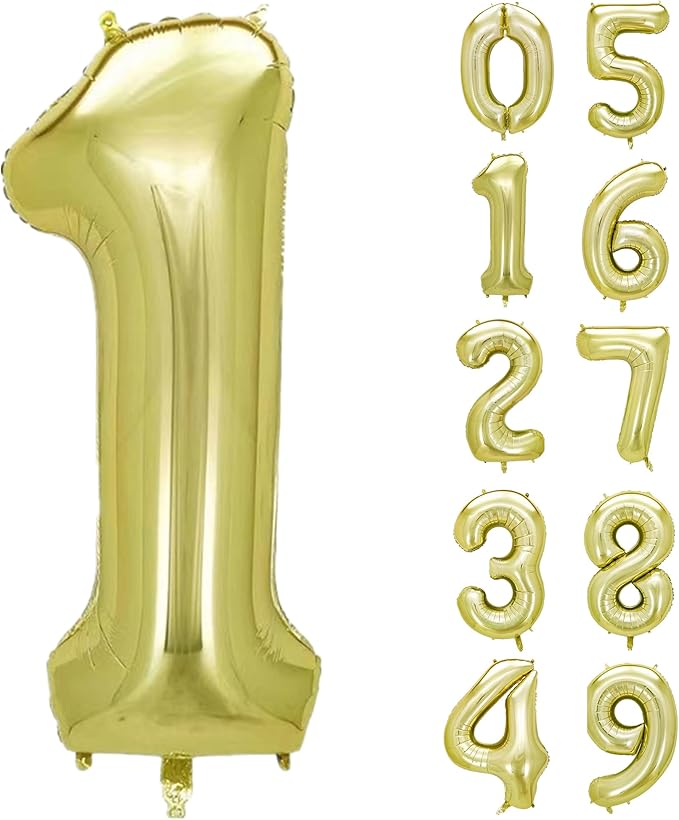 40 Inch Numbers 1 Light Gold Large Balloon Digital 1 by Lnhiya
