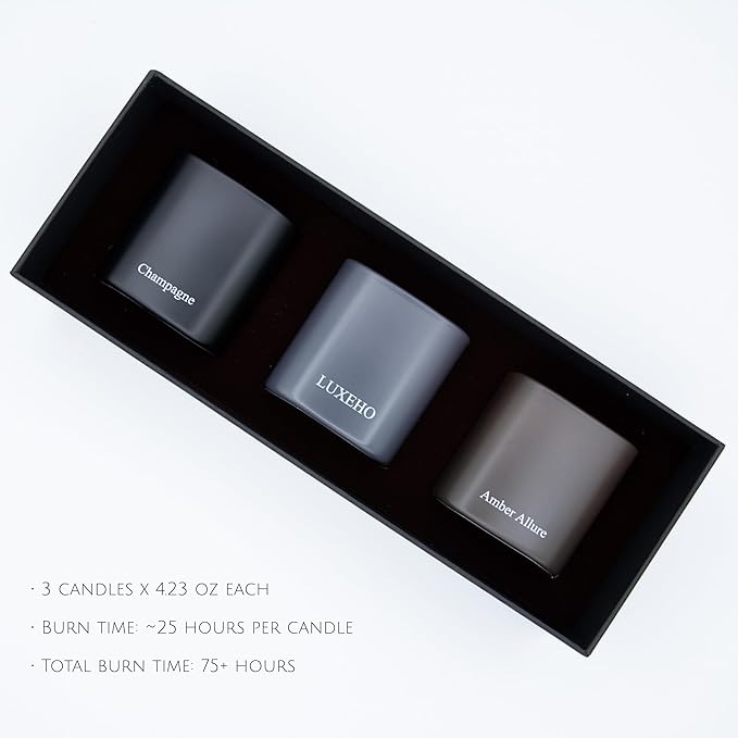 Luxury Scented Candle Gift Set 3-Pack | Champagne, Sandalwood & Amber | Clean - Image 2