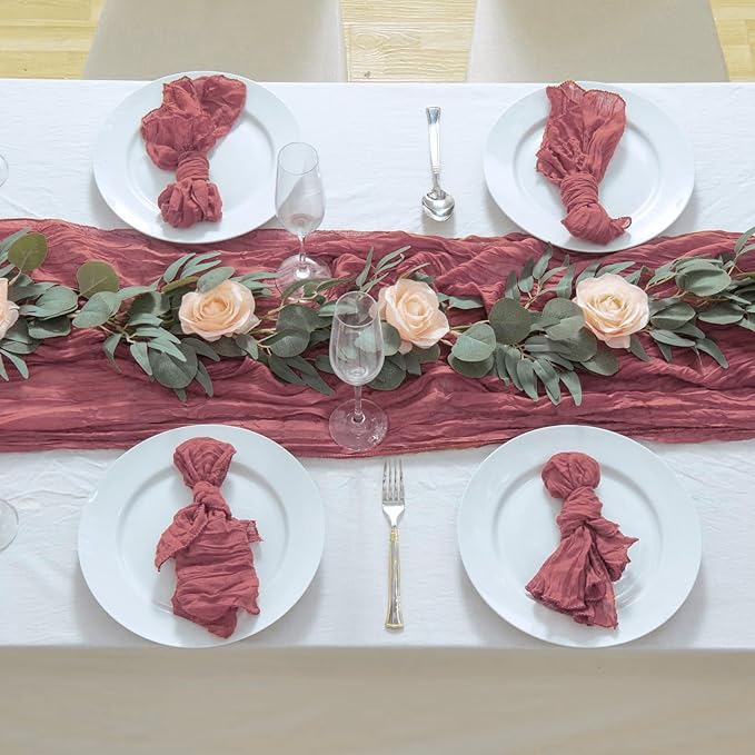8 Pack 10Ft Table Runner 35x120 inch Dusty Rose Boho Gauze Table Cheese Cloth - Image 3