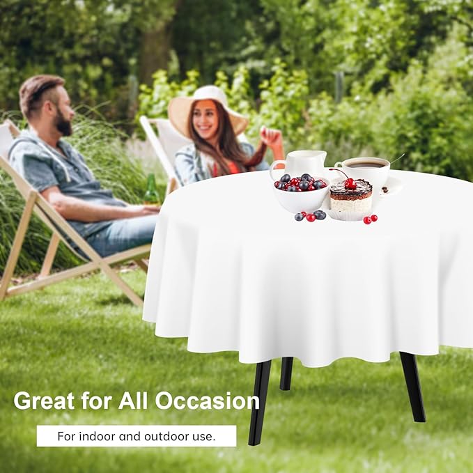 QIKSION White Round Tablecloth 6 Pack, 84 Inch Plastic Table Cover Disposable - Image 4