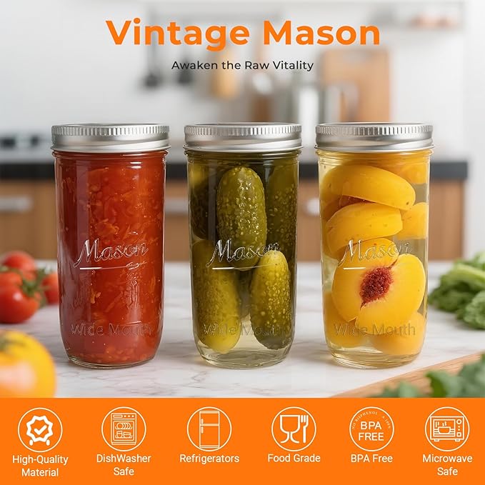 CycleMore 24 oz Wide Mouth Mason Jars, Canning Jars - Image 6