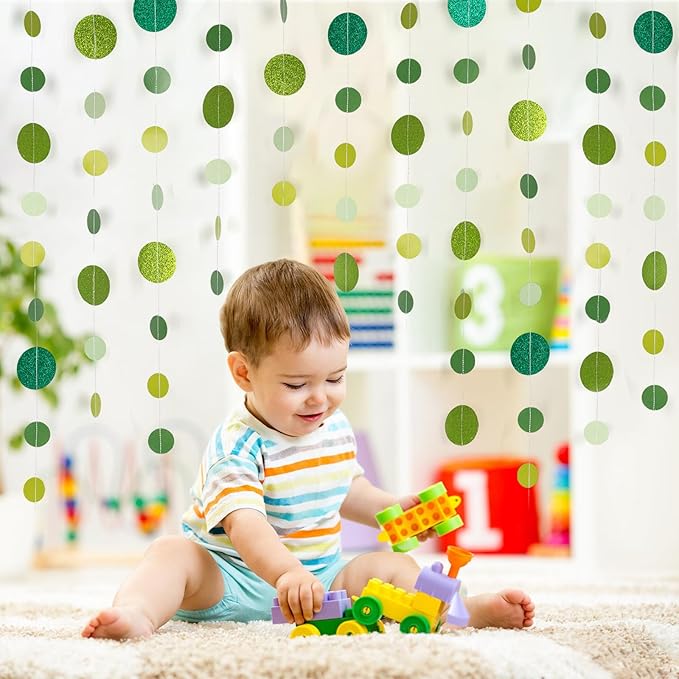 8 Pack Green Glitter Dot Garland, Hanging Circle Streamers Banner, Backdrop - Image 2