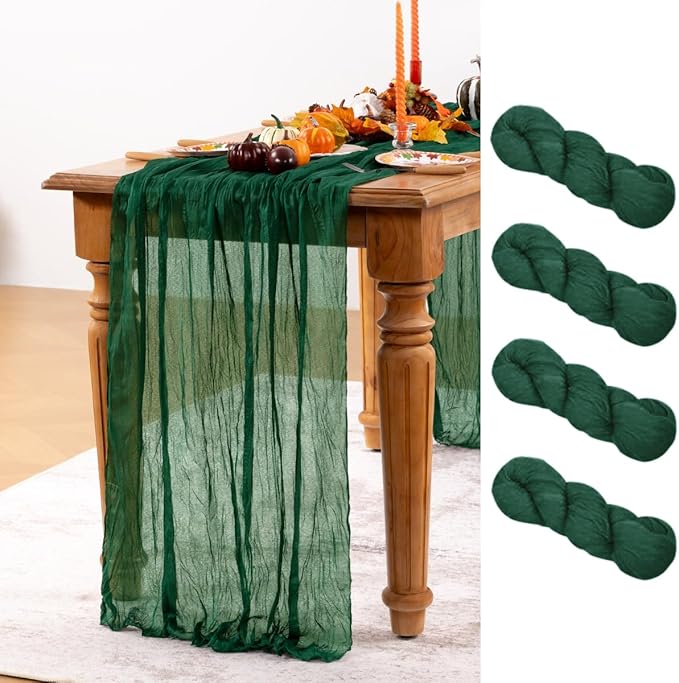 Emerald Green Cheesecloth Table Runner 4 Pack Fall Table Runners Boho Gauze 120 by DeZerlor