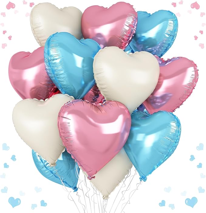 Pink Blue Heart Balloons, 18 Inch Nude White Blue Heart Shape Balloon by vibzox