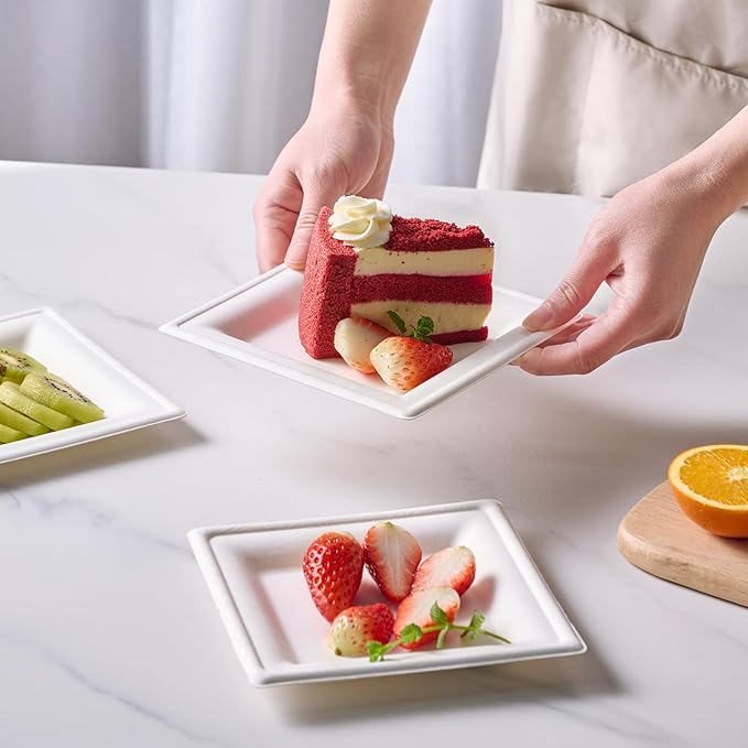 ECOLipak 150 Piecs Compostable Square Plates, 6 inch Eco-friendly Heavy Duty - Image 7