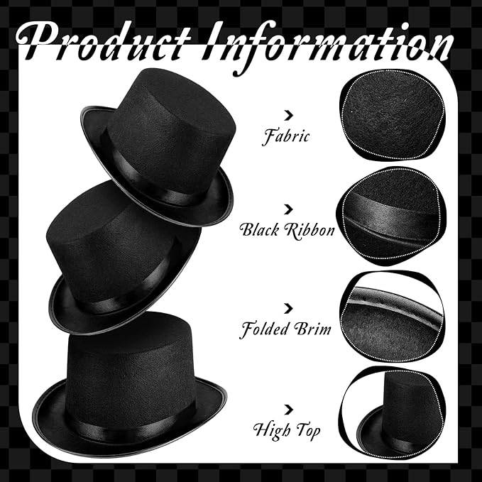 Loopeer 12 Pcs Black Felt Magician Hats - Image 2